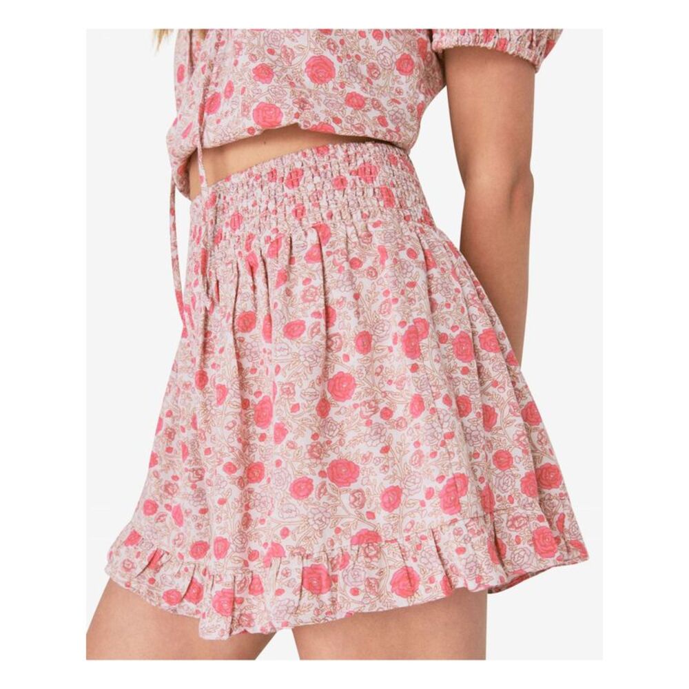 LUCKY BRAND Womens Pink Smocked Ruffled Floral High Waist Shorts XXL - Picture 3 of 4
